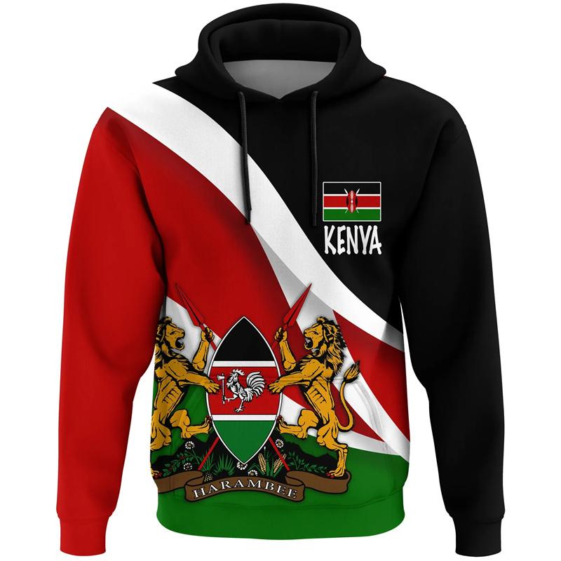 Толстовка с капюшоном с графическим принтом флага Африки и Кении для мужчин, толстовки с 3D-принтом, с длинным рукавом, спортивная, для бега, свободная толстовка с капюшоном, топы, пуловеры
