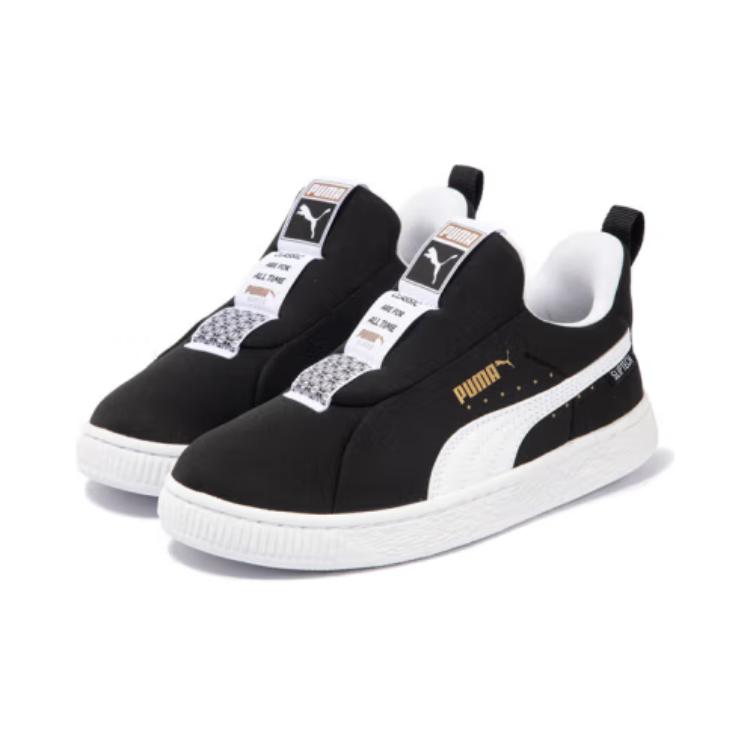 Puma Joyflex Sliptech Retro Casual Low-Top Kids Skate Shoes Kids Sneakers Black White Gold 401140-01