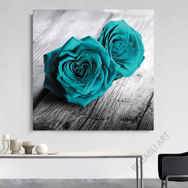 Винтажные бирюзовые настенные художественные розы, печать на холсте, фотографии, романтические постеры о любви для спальни, декора гостиной, Cuadros