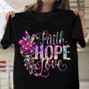 FAITH HOPE LOVE Фиолетовый цветочный принт Женская футболка с коротким рукавом и круглым вырезом Свободная женская футболка Женская футболка Топы Camisetas Mujer