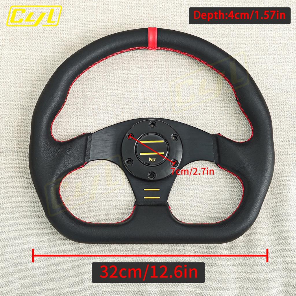 JDM Руль из кожи D-образной формы с красной строчкой, плоский, гоночный, спортивный, игровой