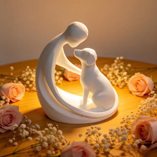 Dog And Owner Statue Ornament, Compact 3D Printed Sculpture, Nordic Minimalist Desktop Decoration for Pet Lover Home Crafts