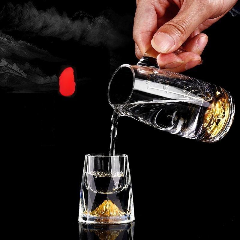 GIANXI 100ml Liquor Dispenser Measuring Pot Wine Bottle Gold Foil Lead-free Crystal Glass Sake Small Container Wine Cup