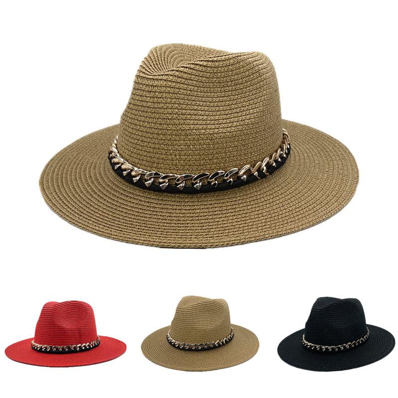 Соломенная шляпа-панама с акриловой цепочкой и большим козырьком