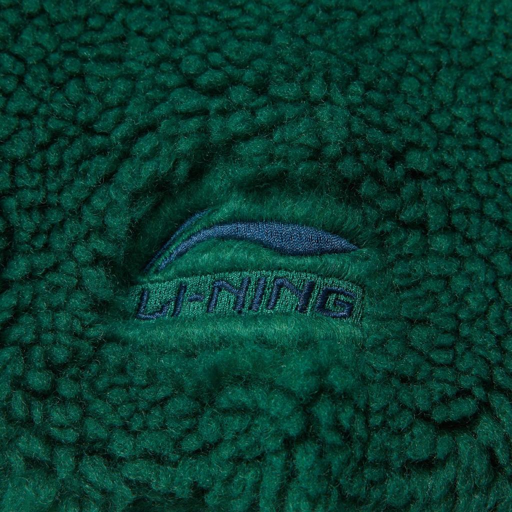 Li Ning Sports Lifestyle Series Теплая повседневная флисовая куртка из овечьей шерсти с воротником-стойкой, ветрозащитная, унисекс, зеленая AFDUC95-2