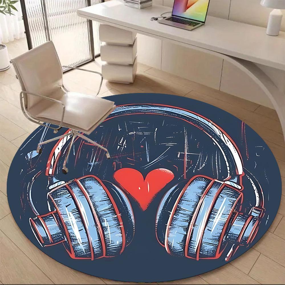1pc Music Love Office Round Area Rug, Indoor Mat Suitable ForOffice, Under Office Chairs Bedroom Living Room Home Decor, Room Deco T171