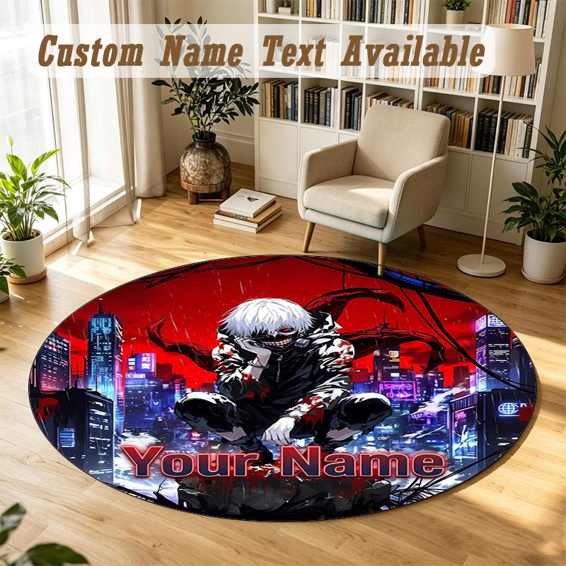 Round Rug Custom NameTokyo Ghoul Pattern Non Slip Carpet Home Floor Decor