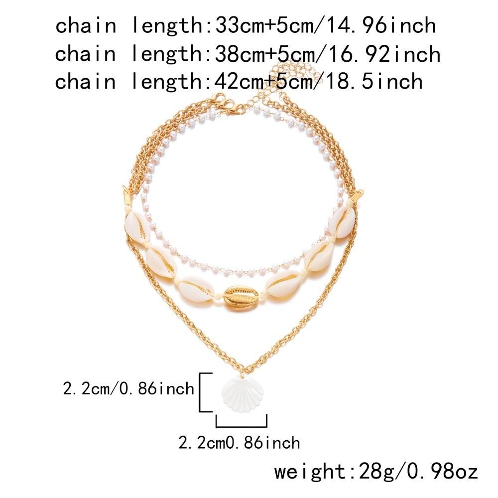3 Layers Shell Pendant Necklace Bohemian Clavicle Chain Vintage Sweater Chain Beach