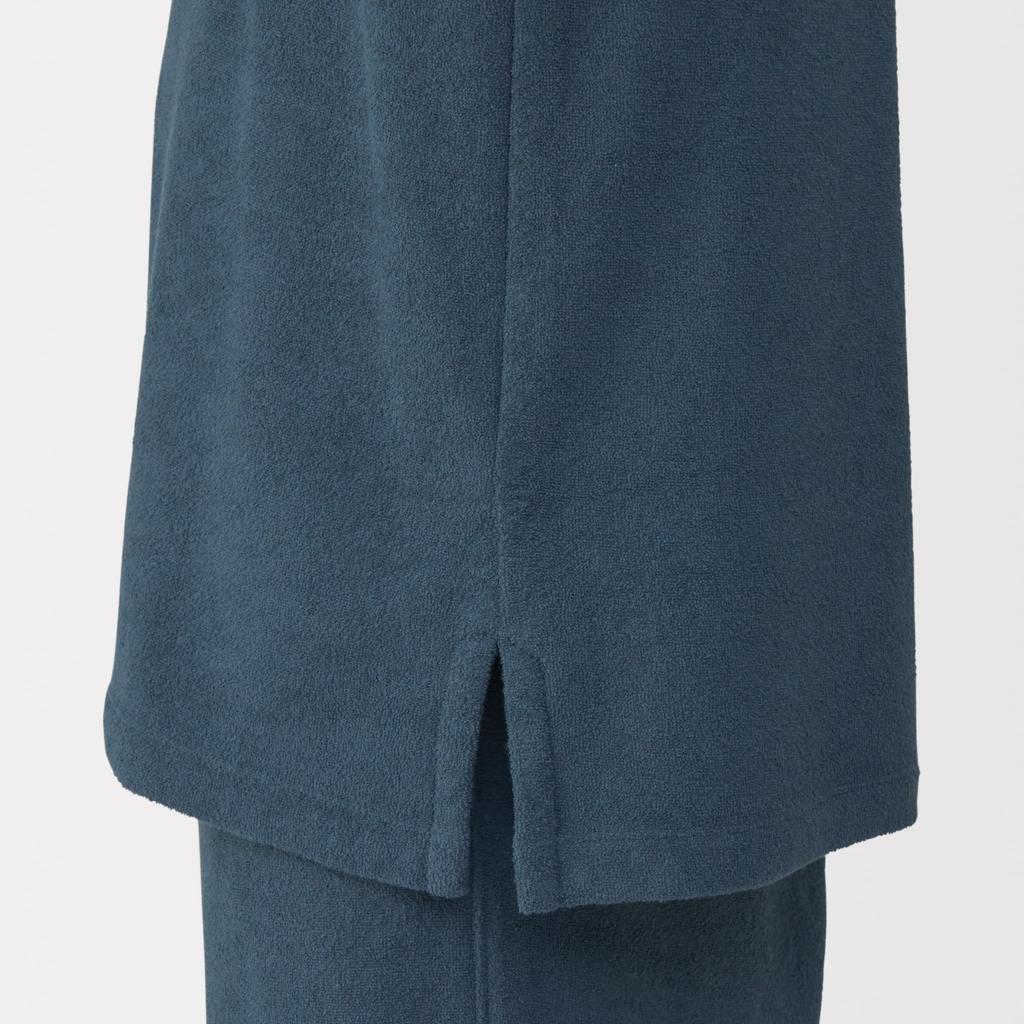 MUJI Домашняя одежда, которую можно носить, Размер L, Мужская, Полотенце, Двусторонняя плитка, Комплект с полурукавом, Темно-синий, (FB0ZGA5A)