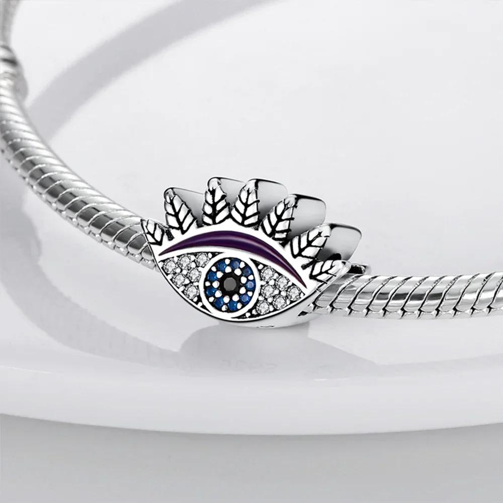 Синие Шармы Бусины Вращающийся Демонический Глаз Ладонь Луна Звездное Небо Медный Шарм Подходит для Оригинального Браслета с Подвесками Женские Украшения