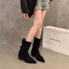 High Heel Pointed Suede Khaki Thin French Small Short Boots Women's Shoes 2025 New Stacking Boots Spring and Autumn Single Boots