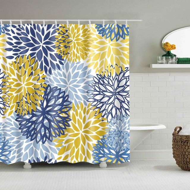 Chinese Style Flower Branch Landscape Shower Curtain 3D Printing Sunflower Bathroom Accessories Sets Waterproof Polyester Screen