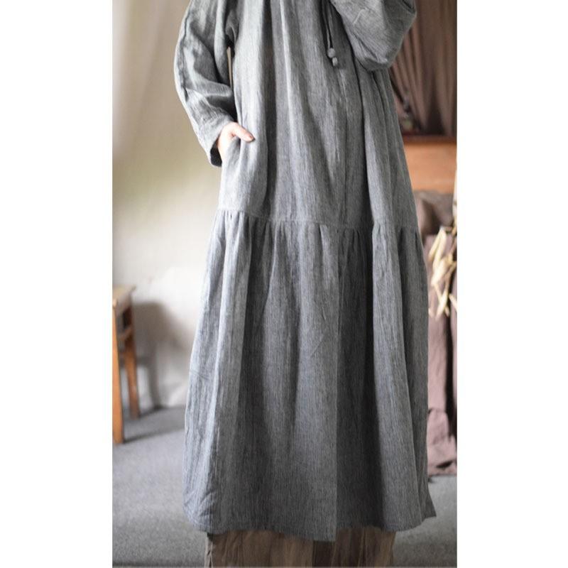 Johnature Woman Spring Devise Chinese Style Dress Long Sleeves Vintage Solid Color Dress