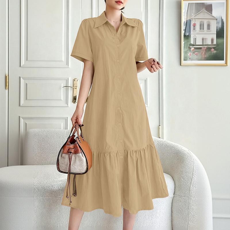 ZANZEA Женское повседневное платье с отложным воротником, свободное, летнее, с коротким рукавом