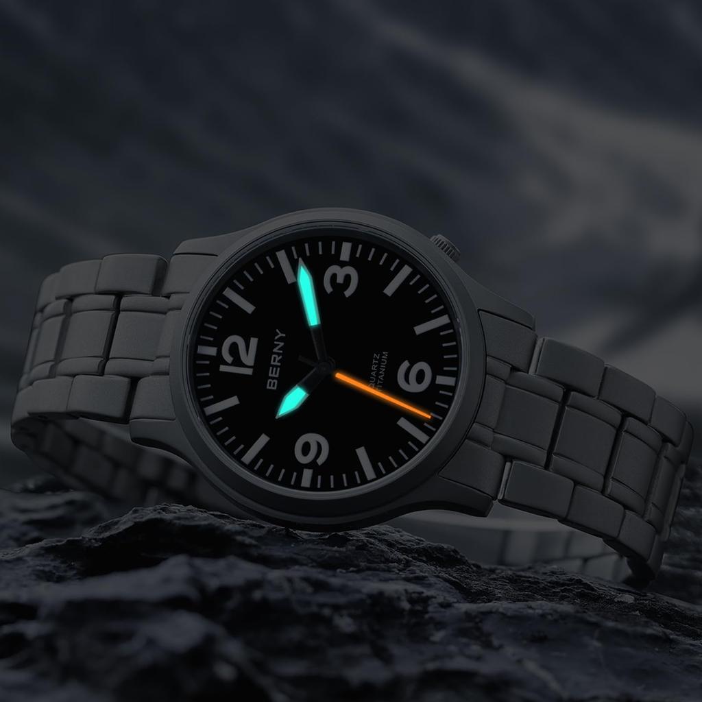 BERNY Титановые Японские Кварцевые Часы с Плавно Идущей Секундной Стрелкой 5 АТМ Водонепроницаемые Аналоговые Кварцевые Часы с Супер Люминесцентным Сапфировым Стеклом Мужские Часы, Механизм, VH31,