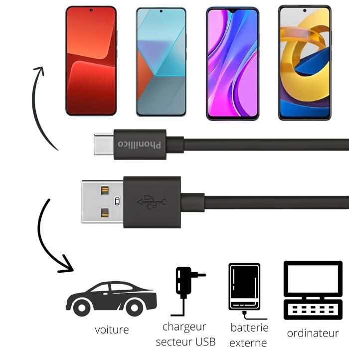 20 см черный USB-C кабель для Xiaomi REDMI 10 / REDMI 9 / REDMI 9T / REDMI 8 / REDMI 8A Phonillico®