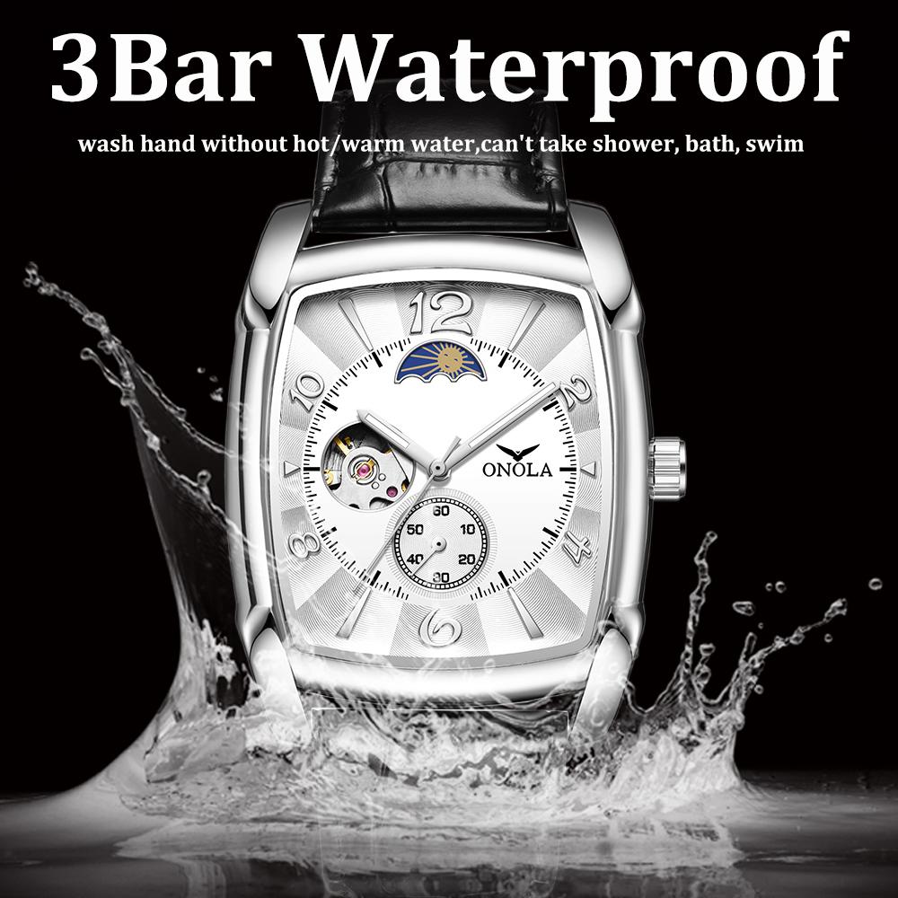 Luxury Fashion Mens Watches Luminous Square Mechanical Wristwatch Hollow Skeleton Business Waterproof Male Automatic Watch Men