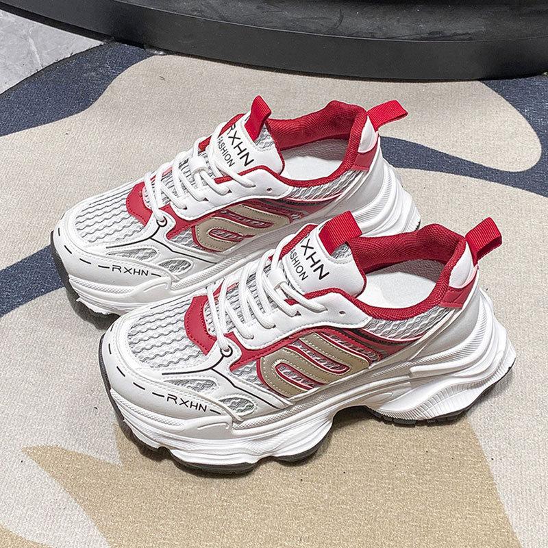 Детские кроссовки на толстой подошве, популярные новинки 2025 года, весенне-осенние дышащие сетчатые кроссовки, увеличивающие рост, повседневная спортивная обувь