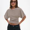 Q25TP400 Женский облегающий осенний полосатый топ с круглым вырезом и короткими рукавами