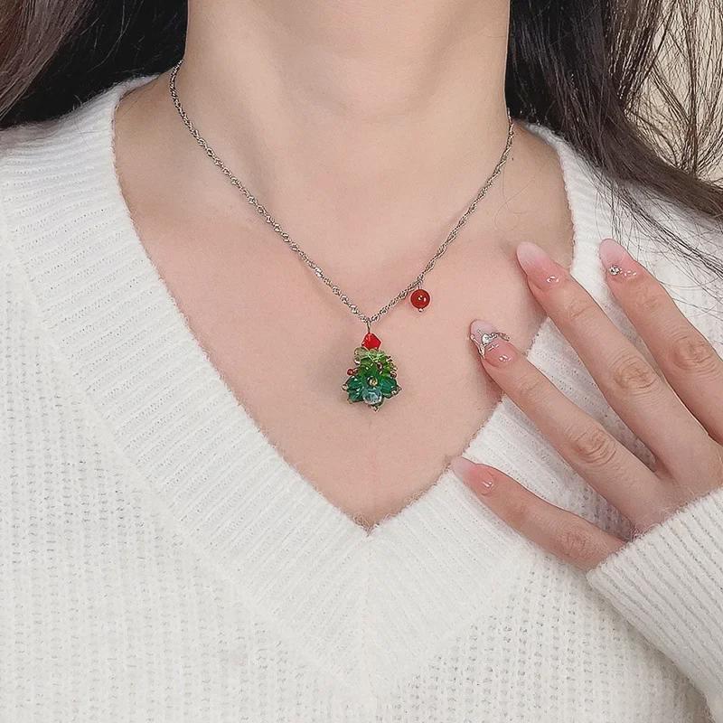 Titanium Steel Non-Fading Christmas Tree Pendant Necklace - Light Luxury for Women's Clavicle Chain