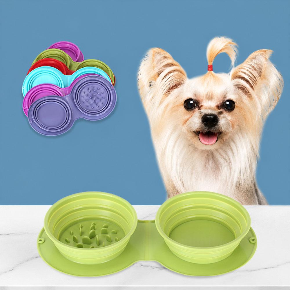 Collapsible Silicone Slow Feeder Dog Bowls Non-Slip 2-in-1 Pet Feeding Mat Anti-Choking Cat Water Food Bowl for Travel Healthy Digestion