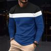 Autumn and Winter Plus Size Round Neck Long Sleeved Color Blocked Base Shirt Pullover Men's T-shirts