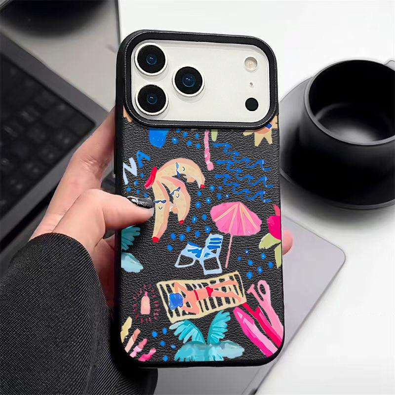 Для iPhone 17 Pro Max Чехол Роскошный Мультяшный Пейзаж для Отпуска Кожаная Текстура Силиконовая Крышка Для iPhone 16 Pro Max 15 14 13 12 11 16E Air