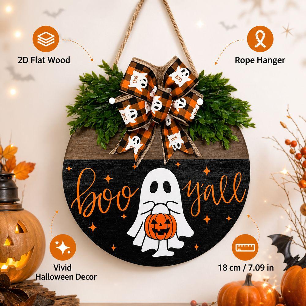 Ghost Welcome Door Hanger Round Door Sign Wreath New Round Doorplate Halloween Festival Decoration