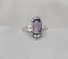 Amethyst Sterling Silver Ring: Faceted Oval Gemstone, Boho Vintage Style