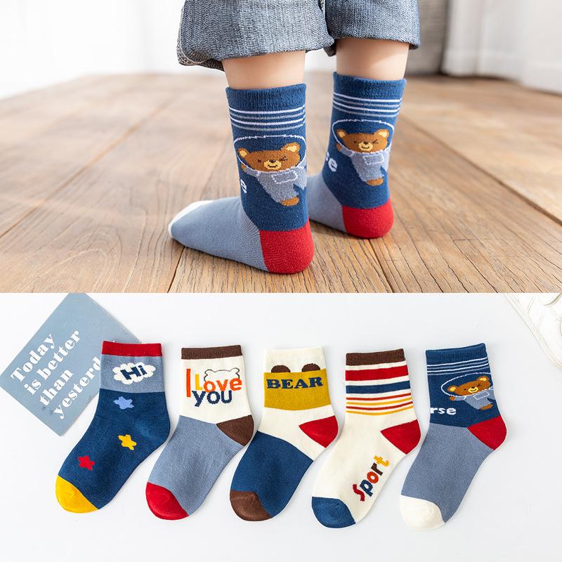 Детские носки с рисунком медведя из мультфильма для детей 0-13 лет, впитывающие пот и ветер, износостойкие, средние носки-трубы