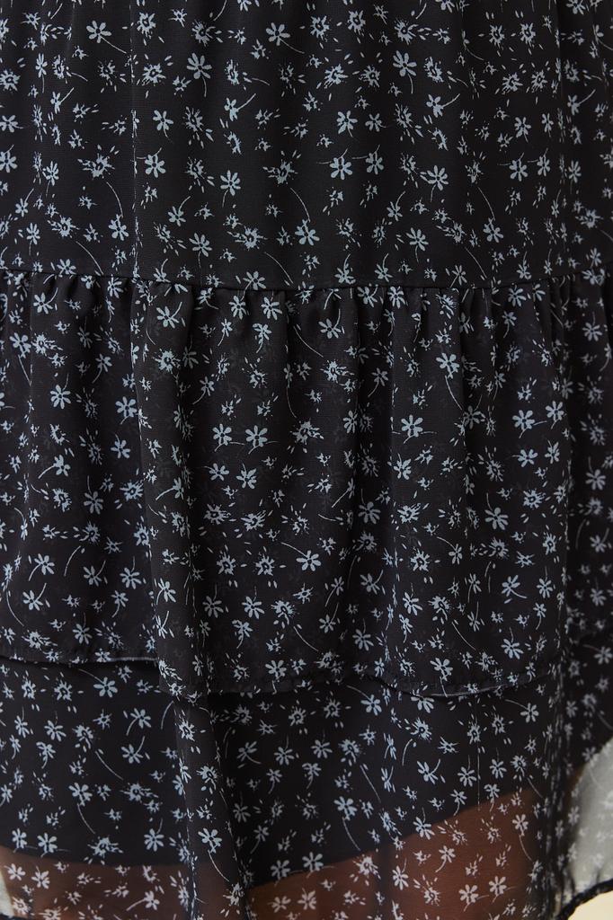 Women's Fashion New Plus Big Size Skirt Black Floral Skirt Ruffle Mini Woven Skirt