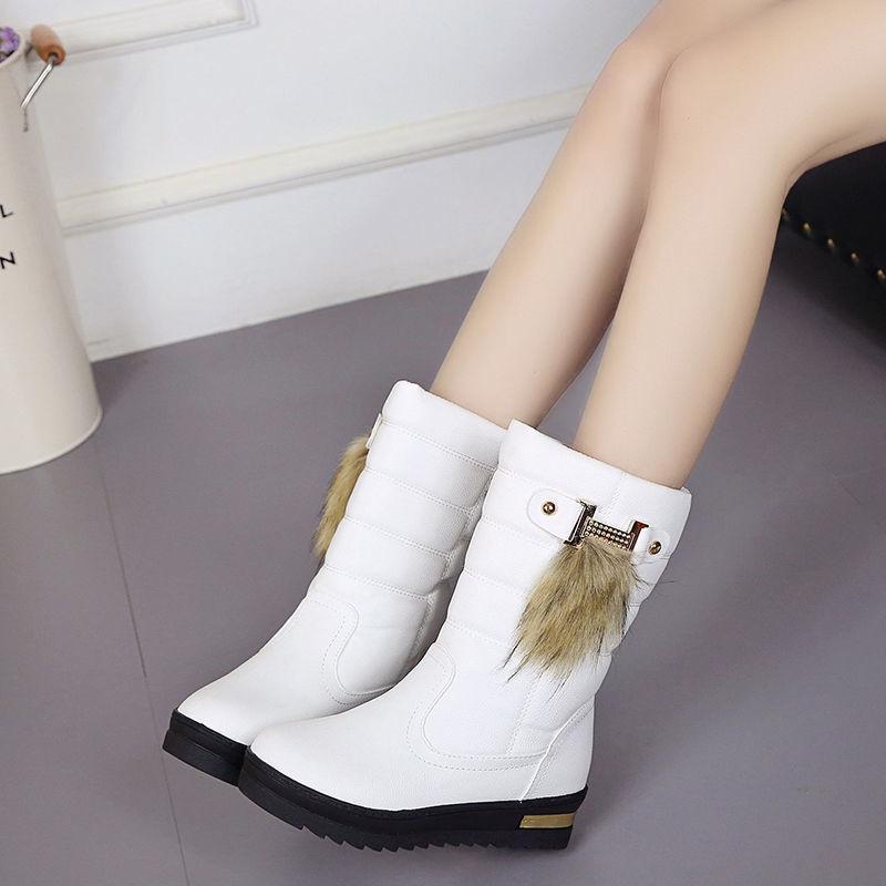 Женские зимние ботинки, новые замшевые кожаные водонепроницаемые женские зимние ботинки с толстой подошвой, теплые ботинки средней длины