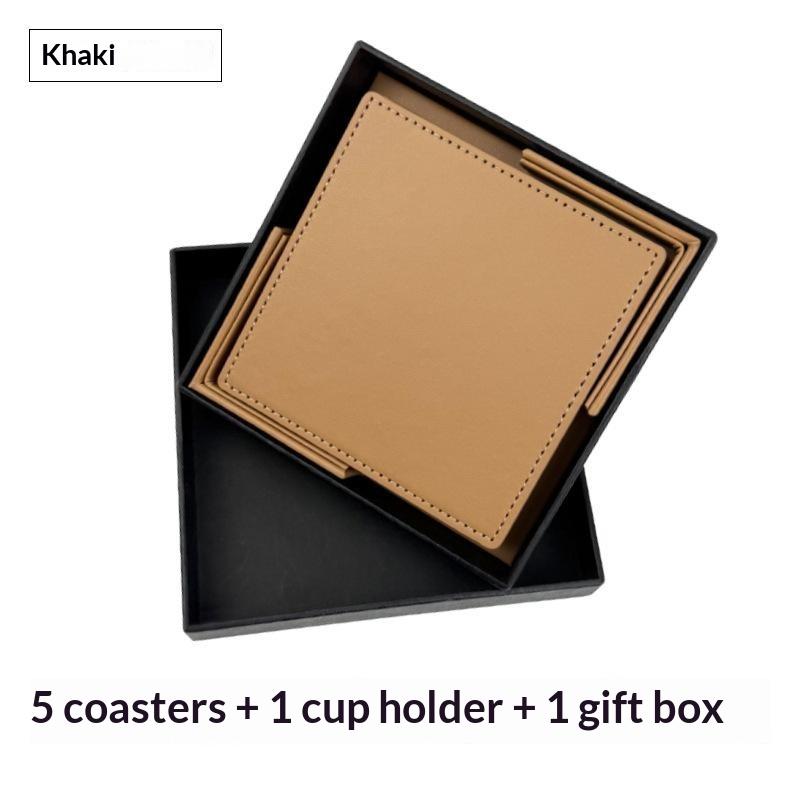 Набор двусторонних кожаных подстаканников Аккуратная строчка Термостойкий коврик для кофейной чашки Легко чистить Деревянные аксессуары для стола