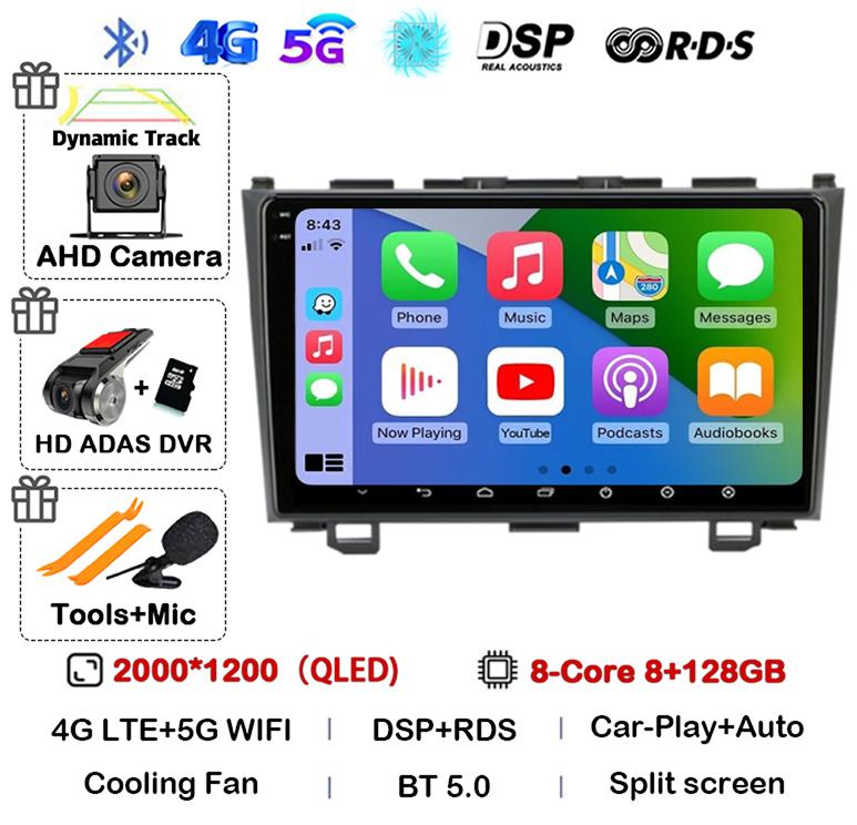 Android 14 Carplay автомобильное радио для Honda CR-V 3 RE CRV 2007 2008 2009 2010 2011 мультимедийный проигрыватель 2 Din DVD GPS головное устройство стерео