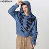 INCERUN Мужские свободные толстовки с капюшоном и длинным рукавом с вырезом