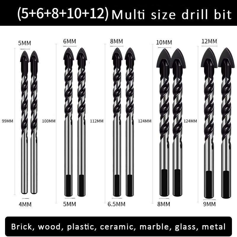 5-12 мм многофункциональный набор сверл из сплава для керамики, стекла, бетона, металлических треугольных сверл, металлический ручной инструмент для стенового бетона