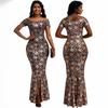 Sexy Floral Print Dress Fashion Autumn Slim Fit Off Shoulder Slit Robes Femme Elegant African Ankle Length Retro Evening Party