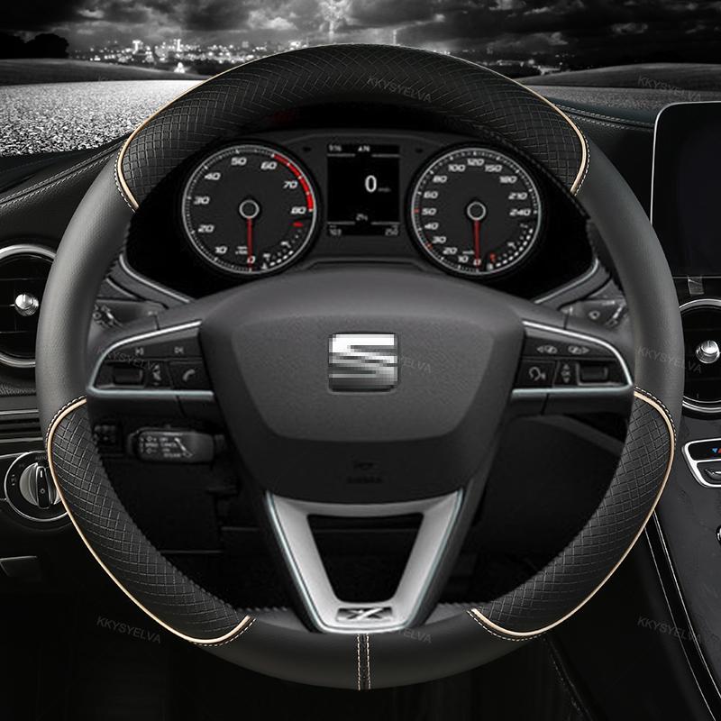 JZVL4 Car Steering Wheel Cover Microfiber Leather 38cm Non-Slip For Seat Tarraco Arona Ateca Ibiza Toledo Mii Leon Arosa Exeo ST FR