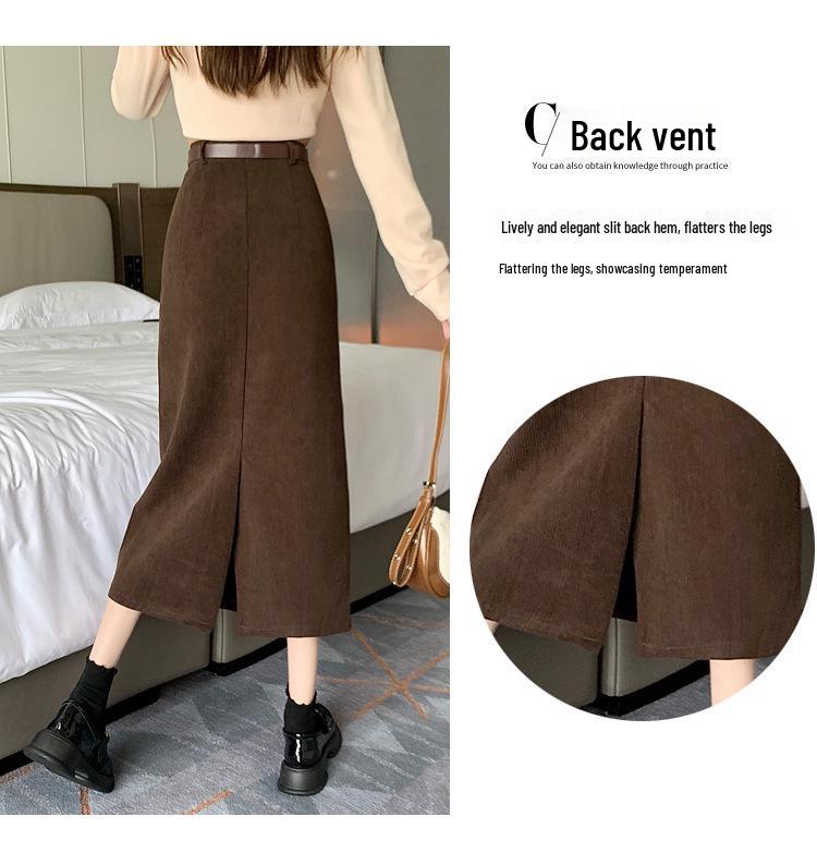 Женская вельветовая ретро осенне-зимняя приталенная прямая юбка с разрезом сзади