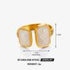 Stainless Steel White Dripping Oil Opened Ring for Women Square Vintage Gold Color Geometric Adjustable Finger Ring Jewelry
