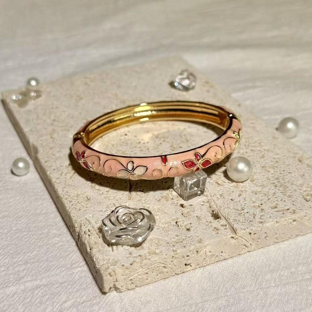 Spring Button Open Cuff Bracelet Colorful Dainty Jewelry Vintage Four-leaf Clover Bangle for Women