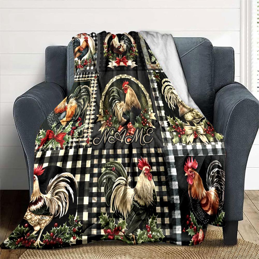 Rooster Christmas Ornts Throw Customizable Blanket Customize Text Ultrasoft Great For Sofa Couch Office Bed Picnics For All Occasions Cozy Home Lovers