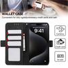 For iPhone 16 Leather Case RFID Blocking Card Slots Wallet Phone Cover - Black