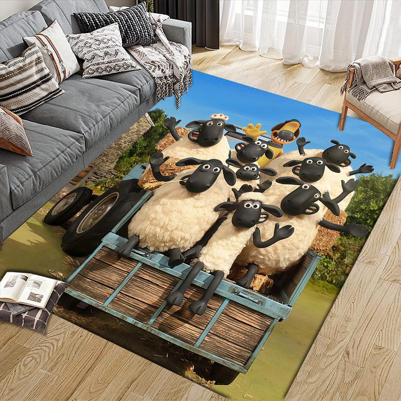 Shaun the Sheep Flannel Pattern Square Carpet,Area Rug,Carpet Rug for Living Room Bedroom Sofa Playroom Decor,Non-slip Floor Mat