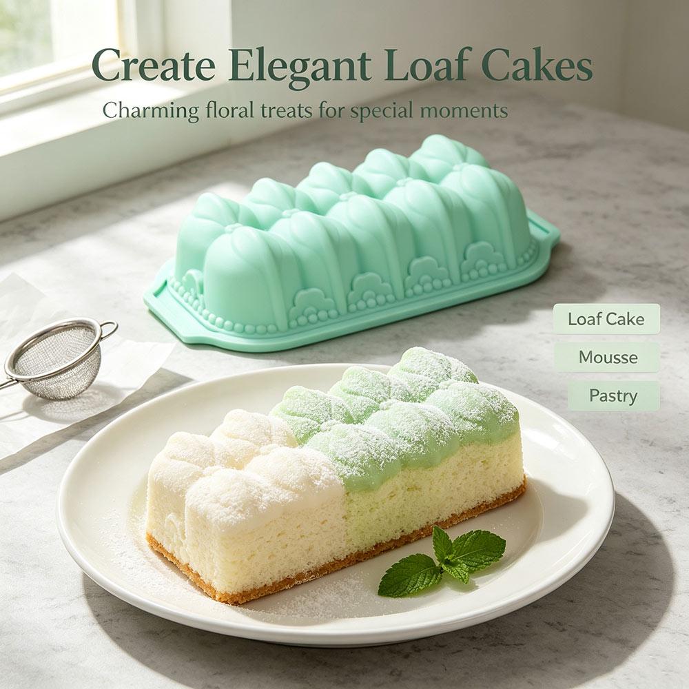 Food Grade Silicone Loaf Pan,Non‑Stick Flower Long Bread Baking Mold for Cake,Pudding,Microwave Freezer Safe Kitchen Baking Tool