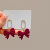 NEW Zinc alloy Burgundy Flocking Bow Earrings Red Flocking Bow Dangle Earrings Jewelry Long Tassel Chain New Year Gift