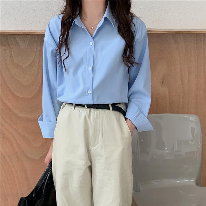 Women Single Blouses Minimalist Breasted Shirts Spring Autumn Oversized Tops Solid One Size