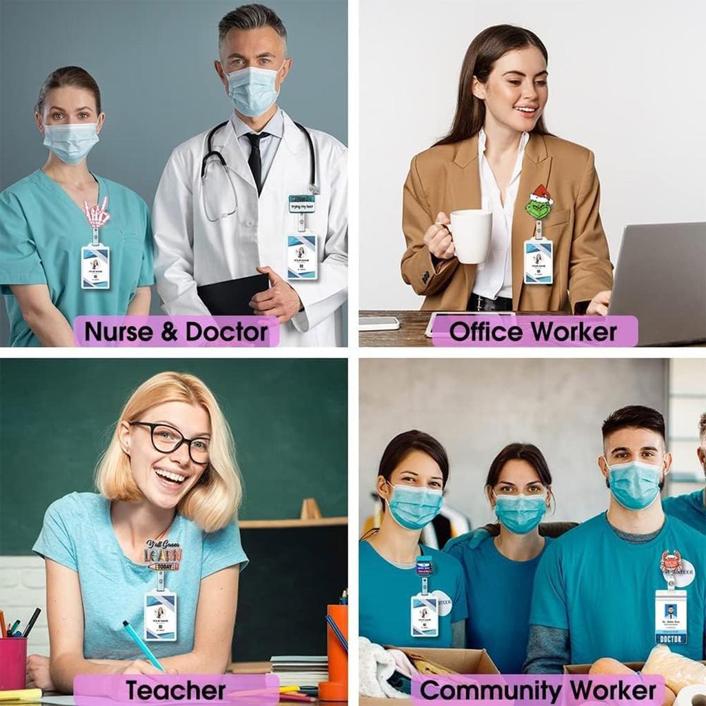 Christmas Cute Badge Reel Retractable Glitter Santa Name Tag Badge Holder For Teacher Student