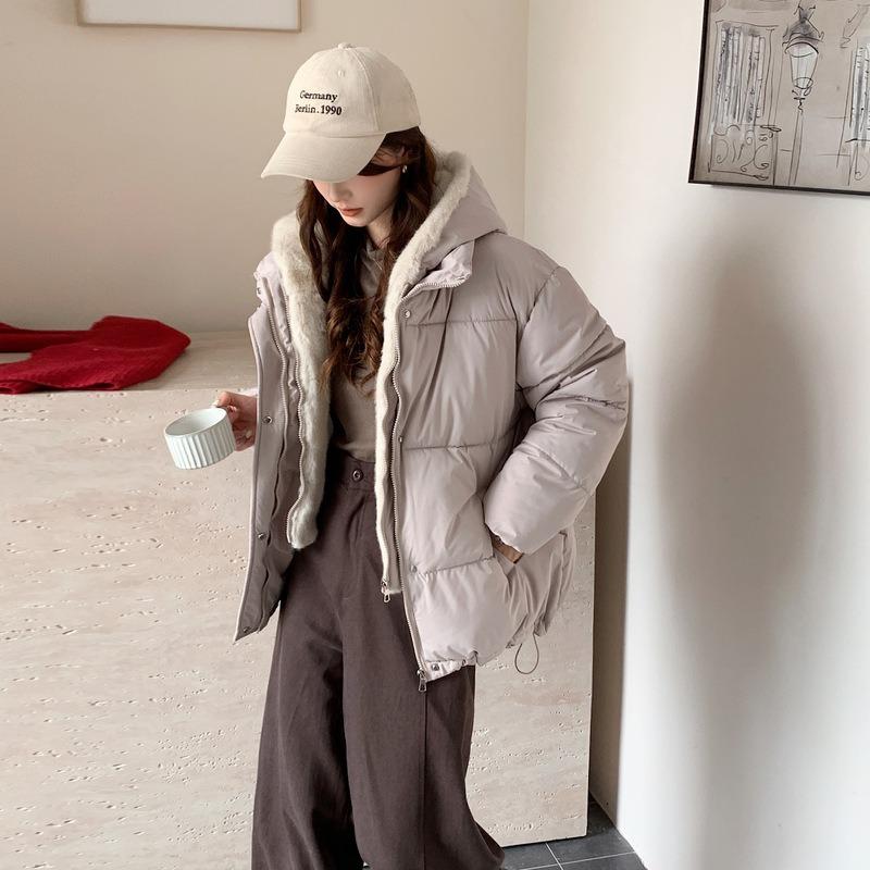 Женская куртка с хлопковой набивкой, воротник-стойка, однотонная, свободная, бархатистая, утолщенная, с капюшоном, модная, студенческая, женская куртка-пуховик