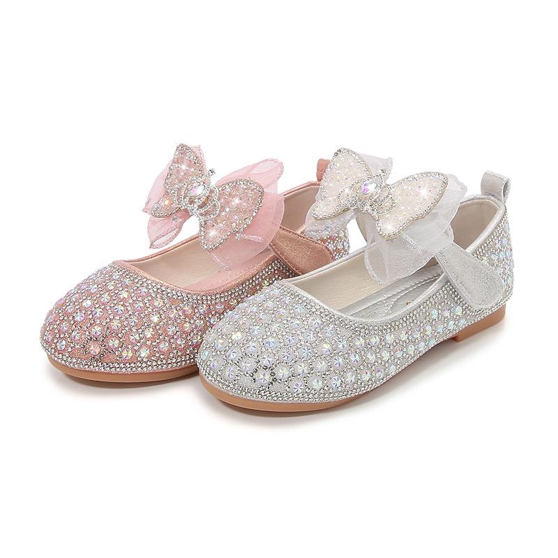 Весна и осень Новые детские одинарные туфли с мягкой подошвой и стразами для девочек